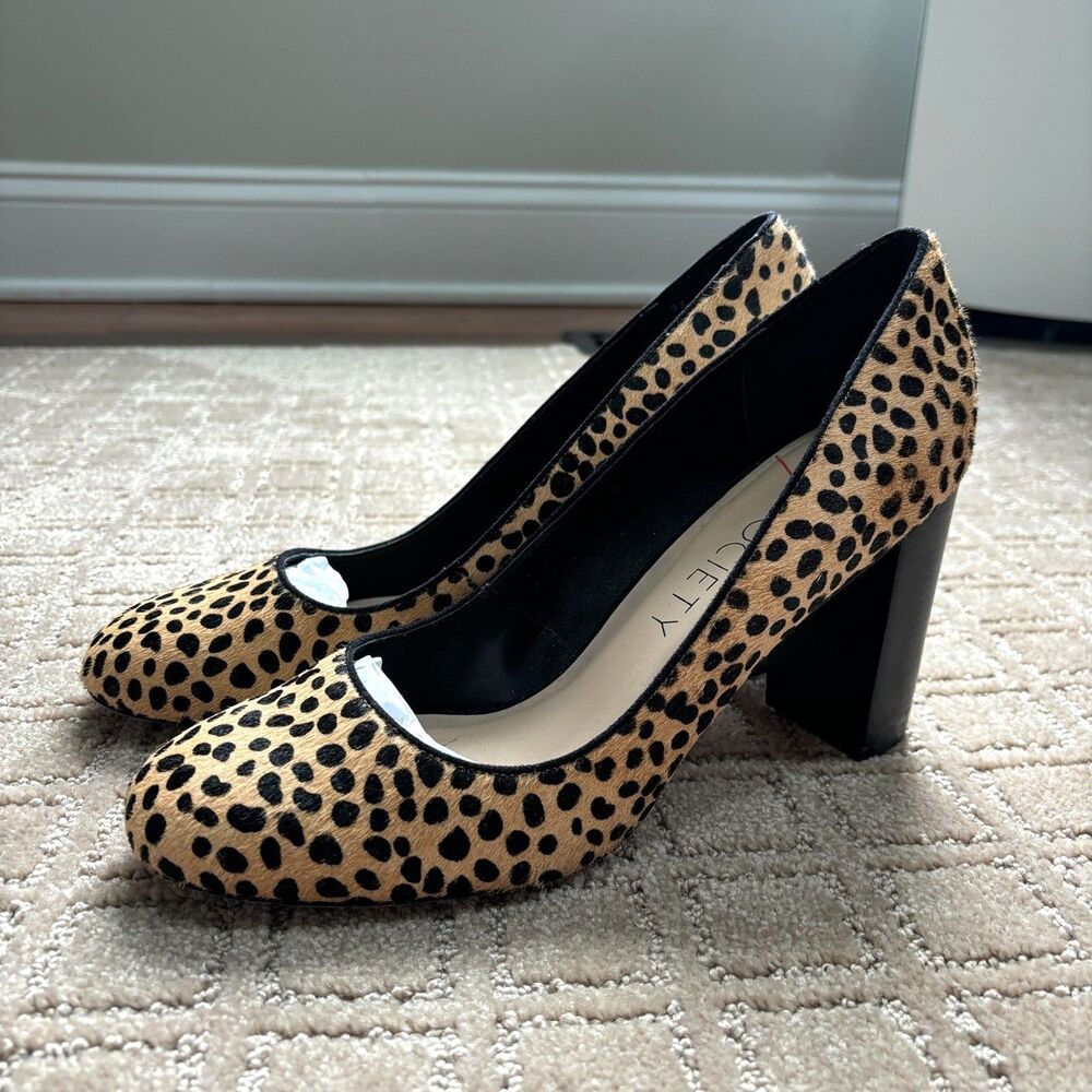 SOLE Society Giselle Cheetah Pumps Women's 9.5 Animal Print Block Heel Calf Hair